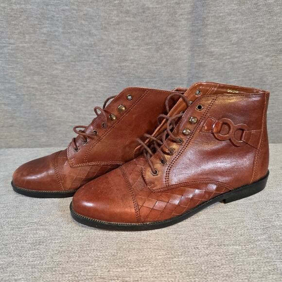 Vintage Womens The Leather Collection Brown Ankle Booties Sz 7 Y2K 90s - Picture 3 of 8